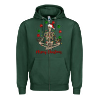 Sports Green Merry Christmas skeleton Zipper Hoodie - NancyCooperArtShop