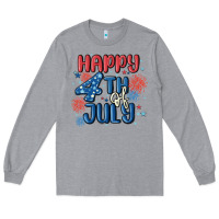 Heather Grey happy 4th of july Long Sleeve Tee - MaliasSmallBusiness