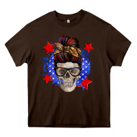 Chocolate Brown American mom skull Heavy Core Tee - Zillion Design Studio