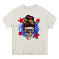 Cream American mom skull Heavy Core Tee - Zillion Design Studio