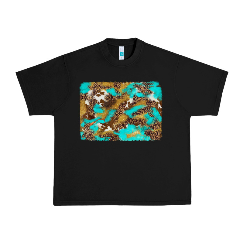 Western Turquoise Leopard And Cowhide Background Urban Heavy Tee by Artiststas | Teevron