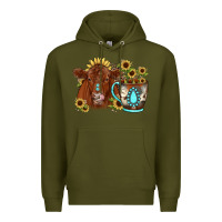 Army Green sunflower coffee cup red angus gemstone Premium Hoodie - JahusDesignShop