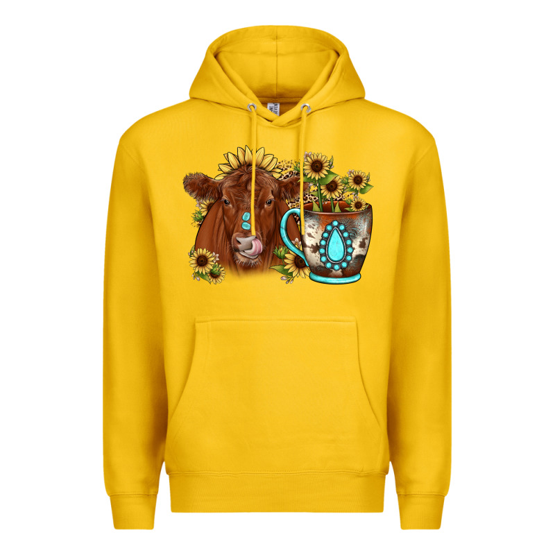 Sunflower Coffee Cup Red Angus Gemstone Premium Hoodie by JahusDesignShop | Teevron