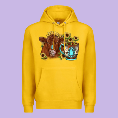 Sunflower Coffee Cup Red Angus Gemstone Premium Hoodie Designed By Jahusdesignshop