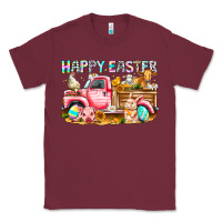 Burgundy Happy Easter Animal Farm Truck Classic Tee - CowhideDigitalArt