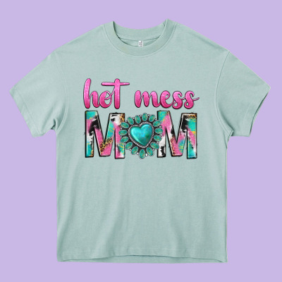 Hot Mess Mom Heavy Core Tee Designed By Texasbilliewilder