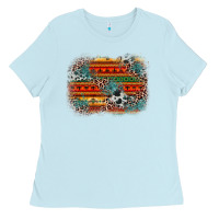 Baby Blue leopard aztec background Ladies Tee - Zillion Design Studio