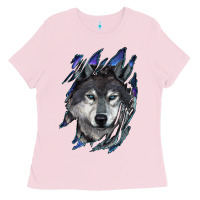 Bubblegum Pink wolf scratch mark Ladies Tee - RanaPortraitStore