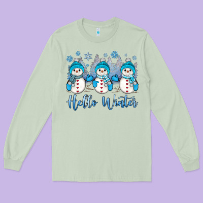 Snowman Hello Winter Long Sleeve Tee Designed By Jahusdesignshop