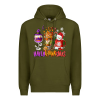 Army Green Happy Hallothanksmas wine glass and coffee Premium Hoodie - NancyCooperArtShop