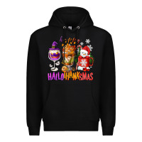 Black Happy Hallothanksmas wine glass and coffee Premium Hoodie - NancyCooperArtShop