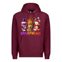 Burgundy Happy Hallothanksmas wine glass and coffee Premium Hoodie - NancyCooperArtShop