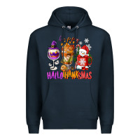 Navy Happy Hallothanksmas wine glass and coffee Premium Hoodie - NancyCooperArtShop