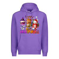 Purple Happy Hallothanksmas wine glass and coffee Premium Hoodie - NancyCooperArtShop
