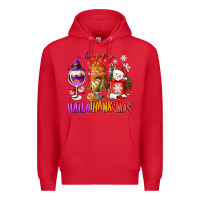 Red Happy Hallothanksmas wine glass and coffee Premium Hoodie - NancyCooperArtShop