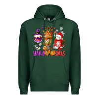 Sports Green Happy Hallothanksmas wine glass and coffee Premium Hoodie - NancyCooperArtShop