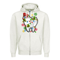 Oatmeal Heather Christmas Teeth Dentist Zipper Hoodie - MaliasSmallBusiness