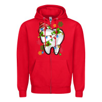 Red Christmas Teeth Dentist Zipper Hoodie - MaliasSmallBusiness