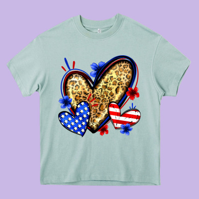American Flag Heart Leopard Heavy Core Tee Designed By Zillion Design Studio