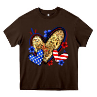Chocolate Brown American flag heart leopard Heavy Core Tee - Zillion Design Studio