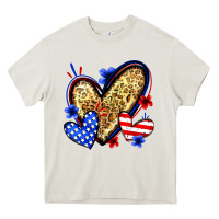 Cream American flag heart leopard Heavy Core Tee - Zillion Design Studio