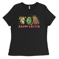 Black happy easter eggs with sunflower leopard and cactus Ladies Tee - RanaPortraitStore