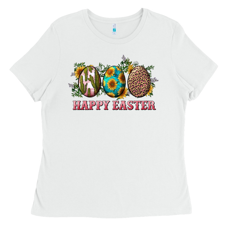 Happy Easter Eggs With Sunflower Leopard And Cactus Ladies Tee by RanaPortraitStore | Teevron