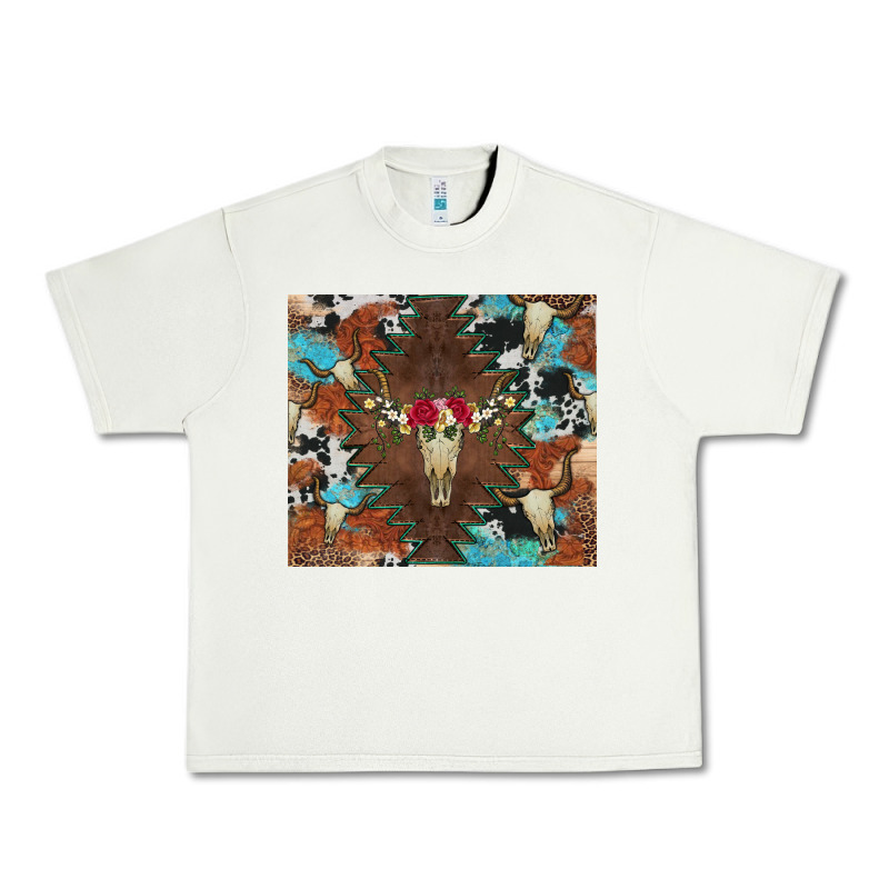 Western Floral Bullskull Cowhide And Leopard Urban Heavy Tee by Artiststas | Teevron