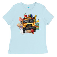 Baby Blue school bus driver front Ladies Tee - texasbilliewilder