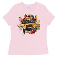 Bubblegum Pink school bus driver front Ladies Tee - texasbilliewilder
