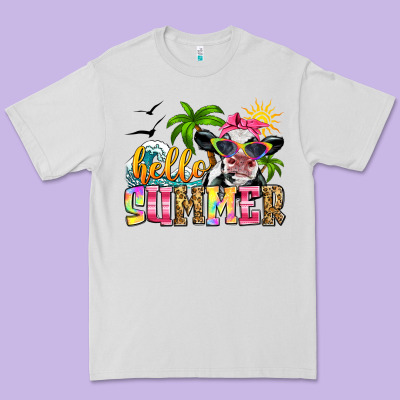 Hello Summer Cow Premium Tee Designed By Zillion Design Studio
