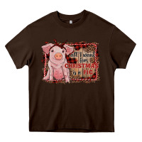 Chocolate Brown all i want for christmas is a pig sitting pig Heavy Core Tee - RanaPortraitStore