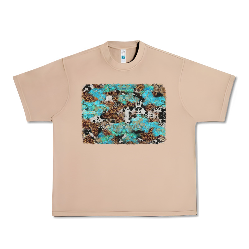 Western Cowhide And Leopard With Turquoise Background Urban Heavy Tee by Artiststas | Teevron