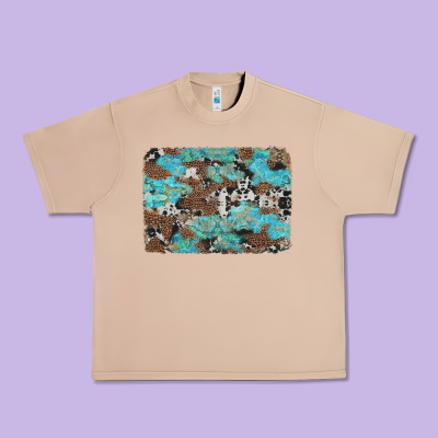 Western Cowhide And Leopard With Turquoise Background Urban Heavy Tee Designed By Artiststas