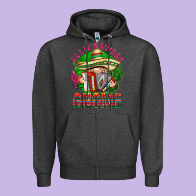 Feliz Navidad Gnome Zipper Hoodie Designed By Nancycooperartshop