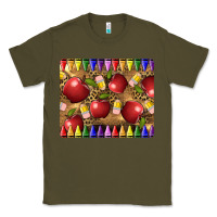 Army Green Teacher Crayons And Apples Classic Tee - LillyAllenDesigns