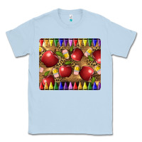 Dusty Blue Teacher Crayons And Apples Classic Tee - LillyAllenDesigns