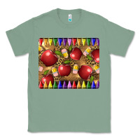 Sage Teacher Crayons And Apples Classic Tee - LillyAllenDesigns
