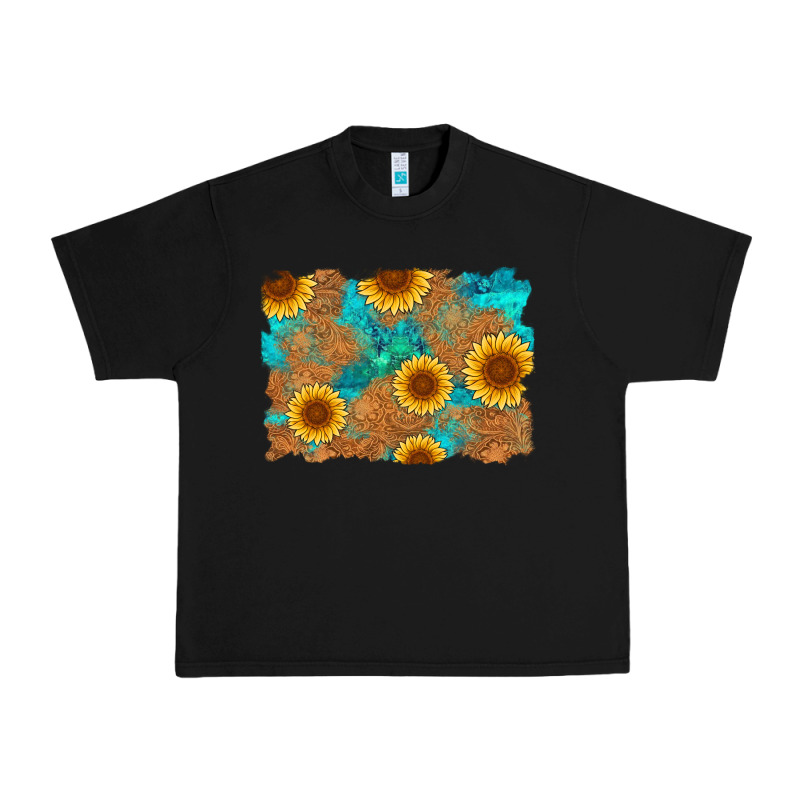 Sunflower Turquoise And  Leather Background Urban Heavy Tee by Artiststas | Teevron