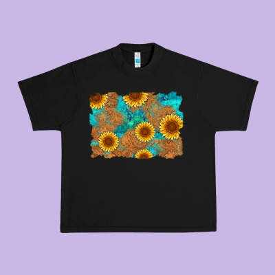 Sunflower Turquoise And  Leather Background Urban Heavy Tee Designed By Artiststas