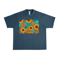 Midnight Navy sunflower turquoise and  leather background Urban Heavy Tee - Artiststas