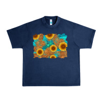 Navy sunflower turquoise and  leather background Urban Heavy Tee - Artiststas