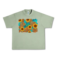 Oil Green sunflower turquoise and  leather background Urban Heavy Tee - Artiststas