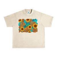 Sandshell sunflower turquoise and  leather background Urban Heavy Tee - Artiststas