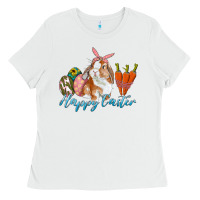 White happy easter bunny carrots and eggs Ladies Tee - RanaPortraitStore