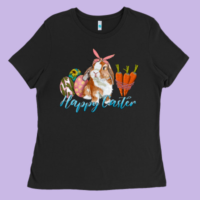 Happy Easter Bunny Carrots And Eggs Ladies Tee Designed By Ranaportraitstore