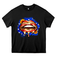 Black leopard american flag lips Heavy Core Tee - Zillion Design Studio