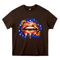 Chocolate Brown leopard american flag lips Heavy Core Tee - Zillion Design Studio