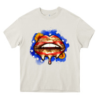 Cream leopard american flag lips Heavy Core Tee - Zillion Design Studio