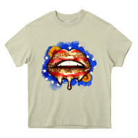 Leopard American Flag Lips Heavy Core Tee | Teevron